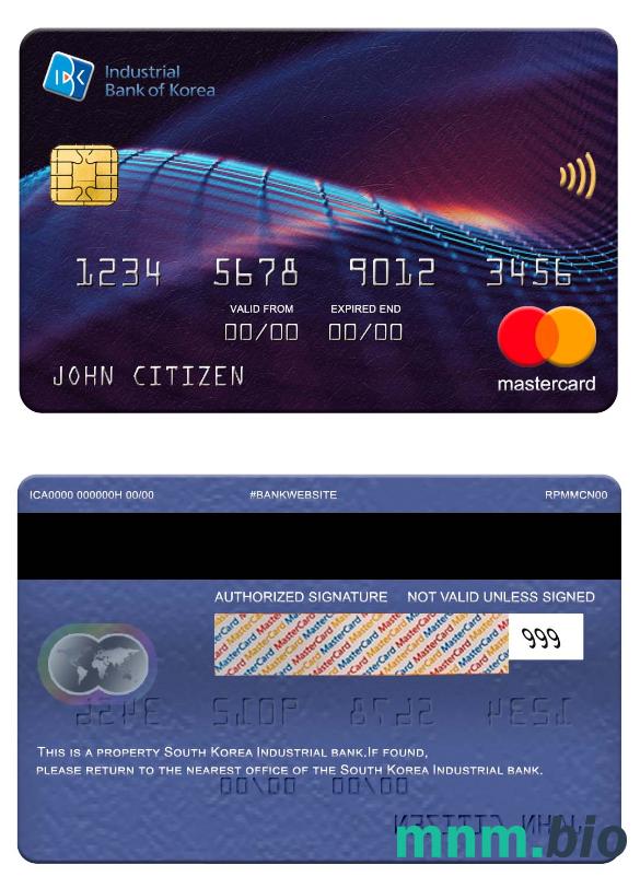 South Korea Industrial Bank przykład karty mastercard w formacie PSD